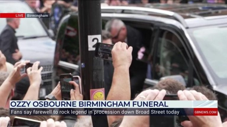 Sharon Osbourne supported by children as she breaks down in tears at husband Ozzy’s Birmingham funeral procession